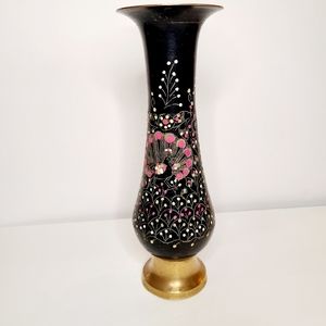 Vintage Brass Handpainted Peacock Vase